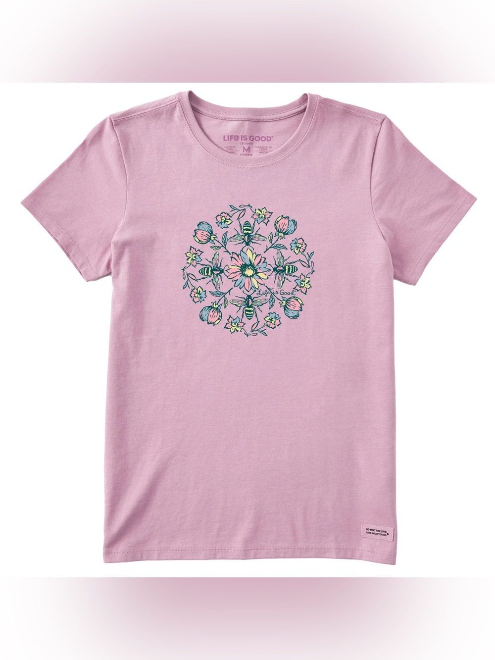 Life is Good Womens Purple Floral Mandala Bee Graphic Tee